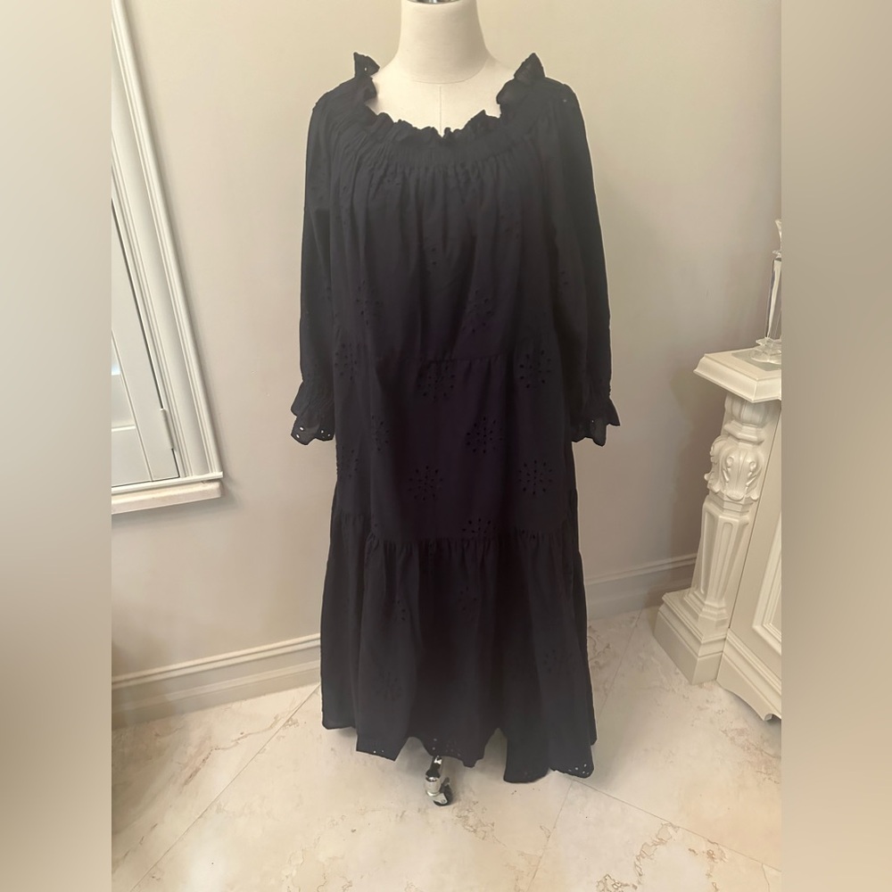 Chicos navy blue eyelet midi dress size 3(16) NWT - Picture 2 of 11